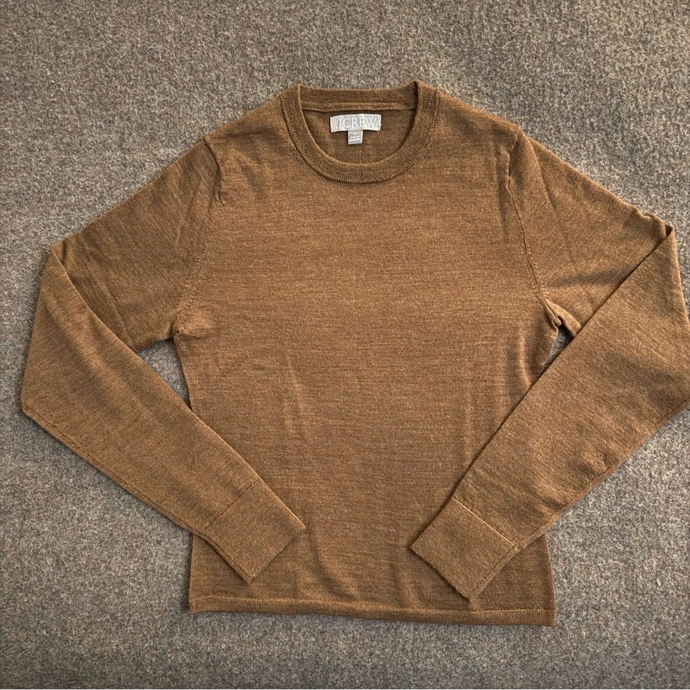 J. Crew Women’s Fitted Crewneck Merino Wool Sweater, Size S, Brown
